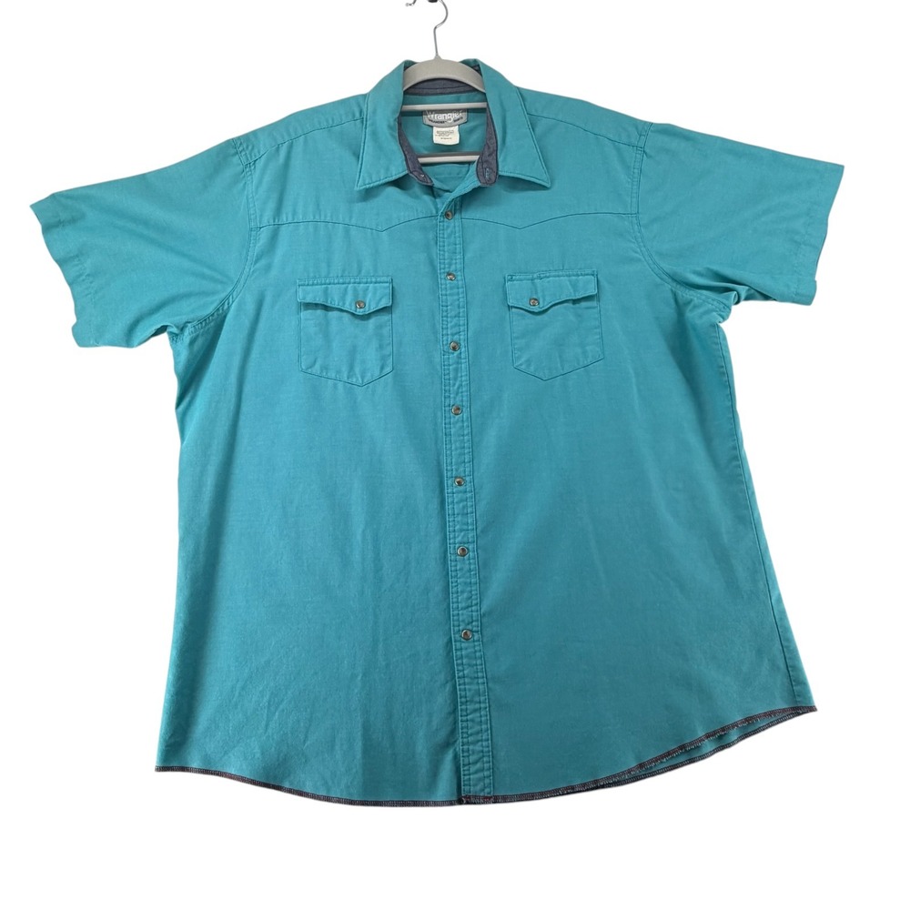 Wrangler Wrancher Western Pearl Snap Shirt Mens 2XT Tall Turquoise Cowboy Rodeo